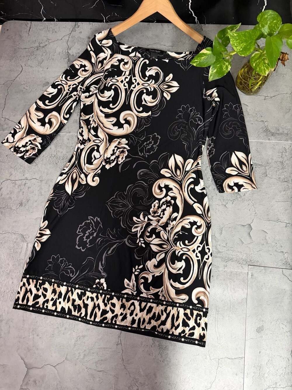 White House Black Market Dress Size S Floral Cheetah Trim